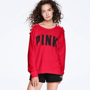 Victorias Secret Pink Unique Cut Out Shoulder Red Sweatshirt‎ Sz M Y2k Revival
